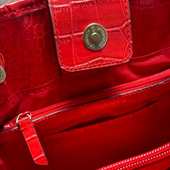 Liz Claiborne Red Crocodile-Embossed Purse/Tote Bag - Picture 3 of 12